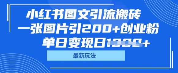小红书图文引流搬砖，一张图片引200+创业粉，单日变现日数张-51创业资源库