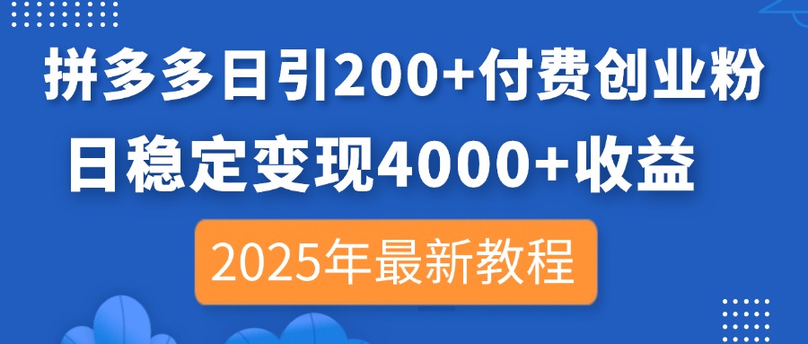 (14217期)拼多多日引200+付费创业粉,日稳定变现4000+收益,2025年最新教程-51创业资源库