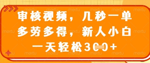 最新审核视频,几秒一单,多劳多得,新人小白一天轻松3张【揭秘】-51创业资源库
