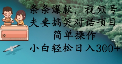 条条爆款,视频号夫妻搞笑对话项目,简单操作,小白轻松日入3张+-51创业资源库