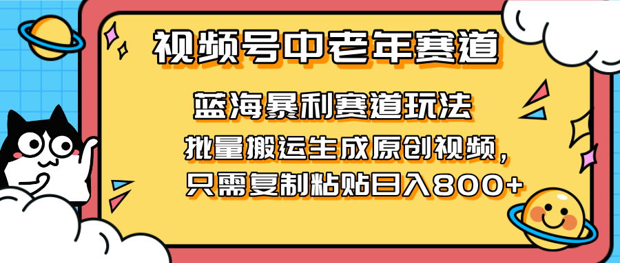(14314期)2025视频号中老年短视频蓝海暴利风口!复制粘贴搬运视频单日赚800+,无...-51创业资源库